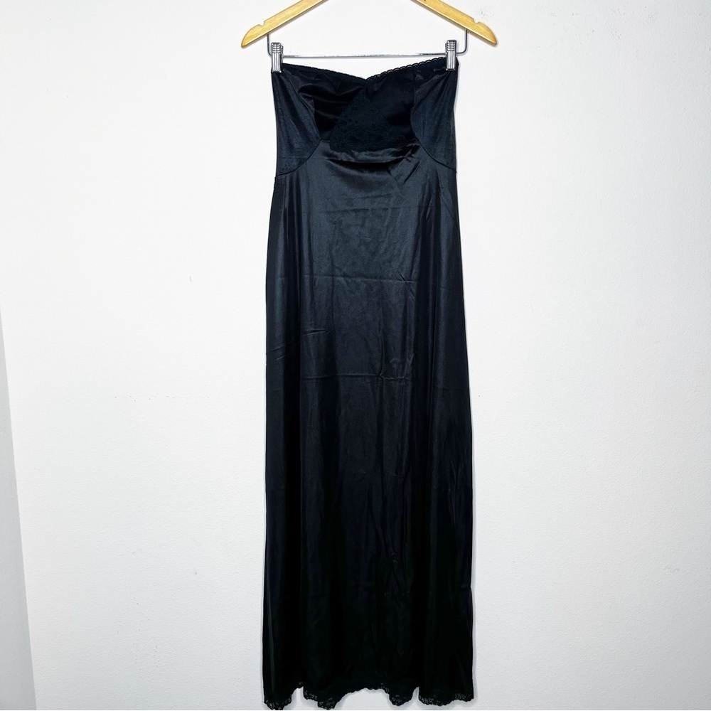 Vintage Black Lace Strapless Satin Slip Dress